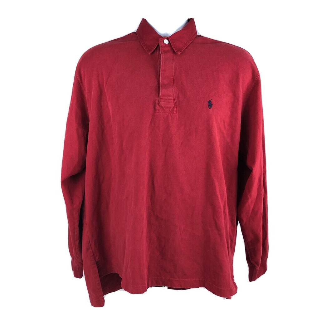 Polo Ralph Lauren‎ Men's Long Sleeve Polo Shirt Size Medium Red With Blue Pony